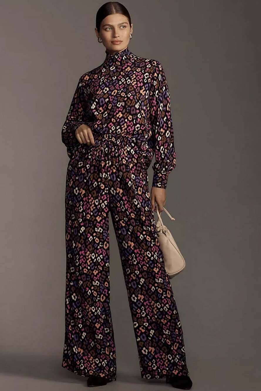 nwt ANTHROPOLOGIE ESSENTIEL ANTWERP sz 6 Extrovert Wide Leg Pants tiger blossom